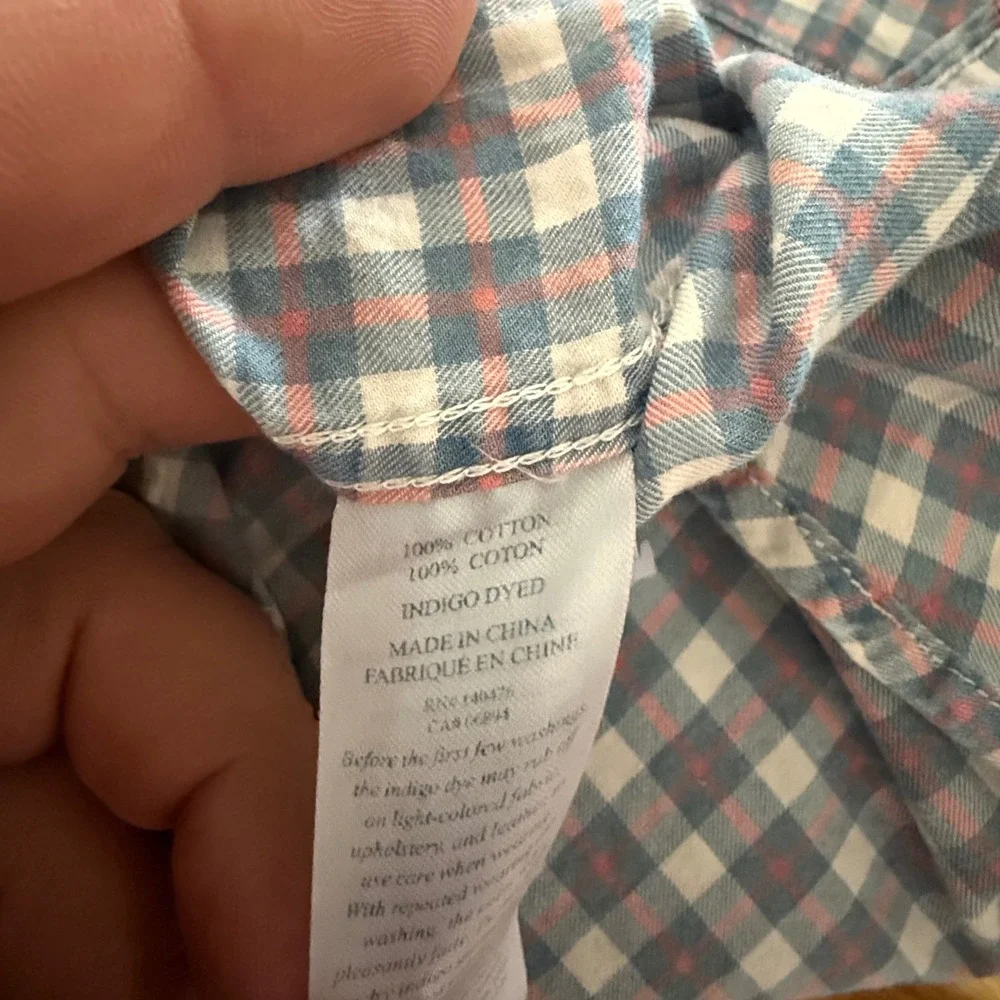 Faherty Button Down Shirt Mens Size M Blue Gingham Excellent Indigo Cotton
